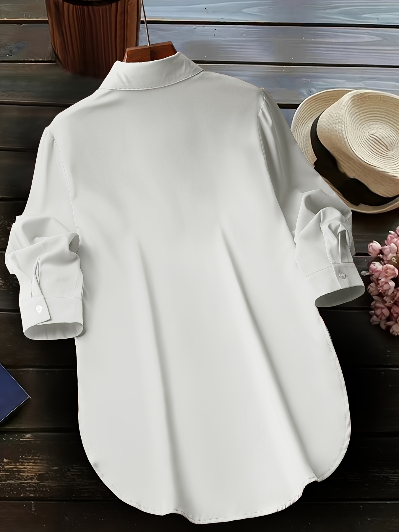 solid button front simple shirt versatile shirt for spring fall womens clothing details 18