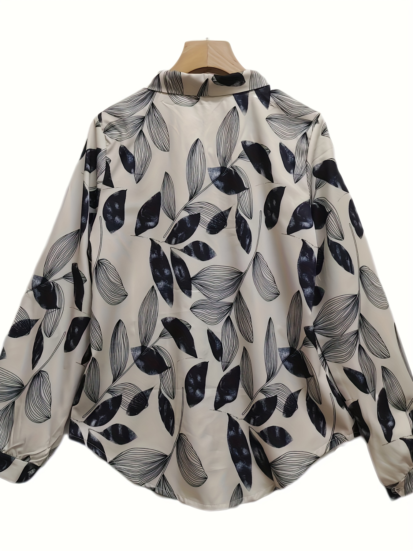 plant print tie neck blouse casual long sleeve versatile blouse womens clothing details 9