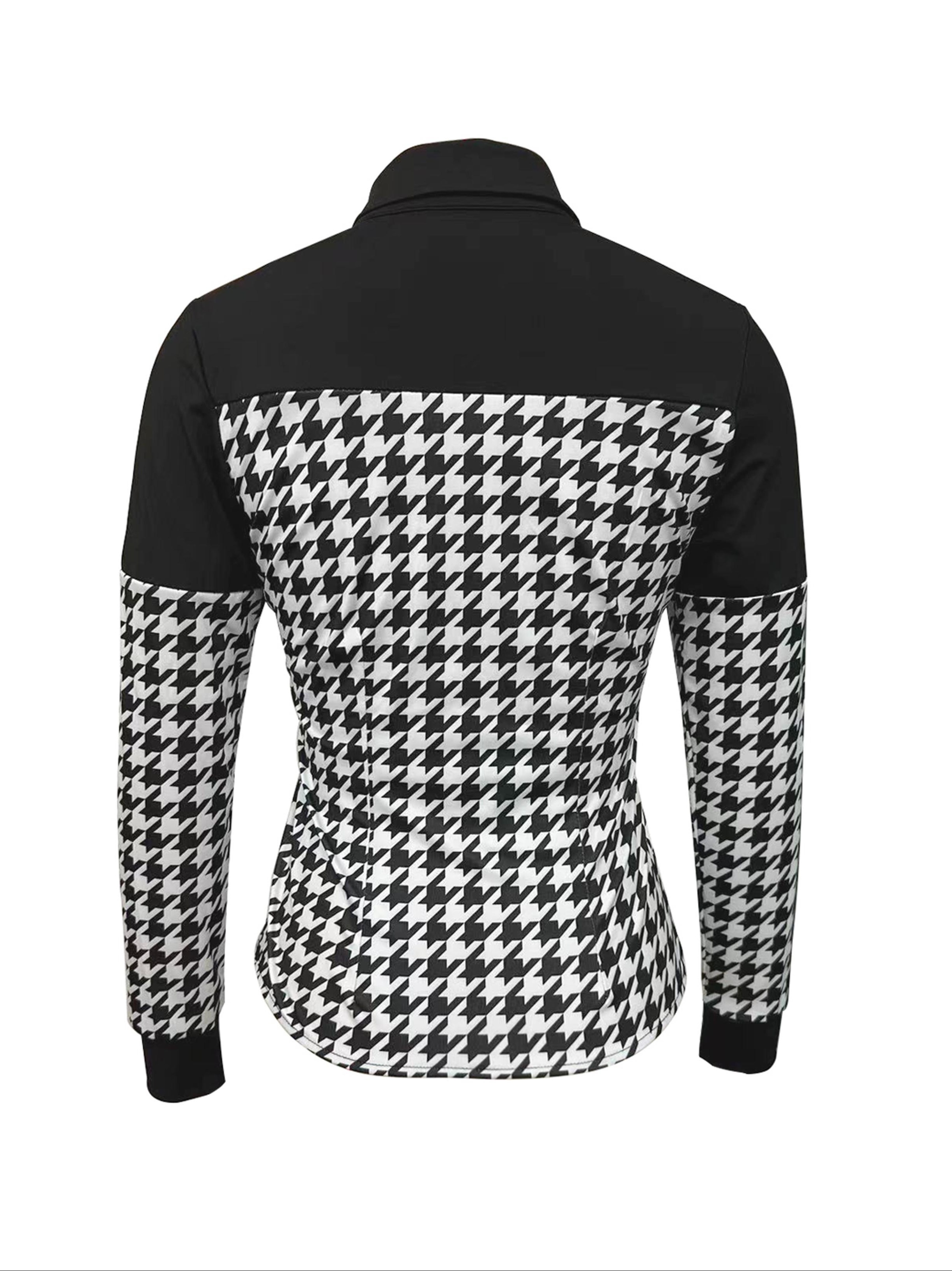 colorblock houndstooth print button shirt casual long sleeve shirt for spring fall womens clothing details 35