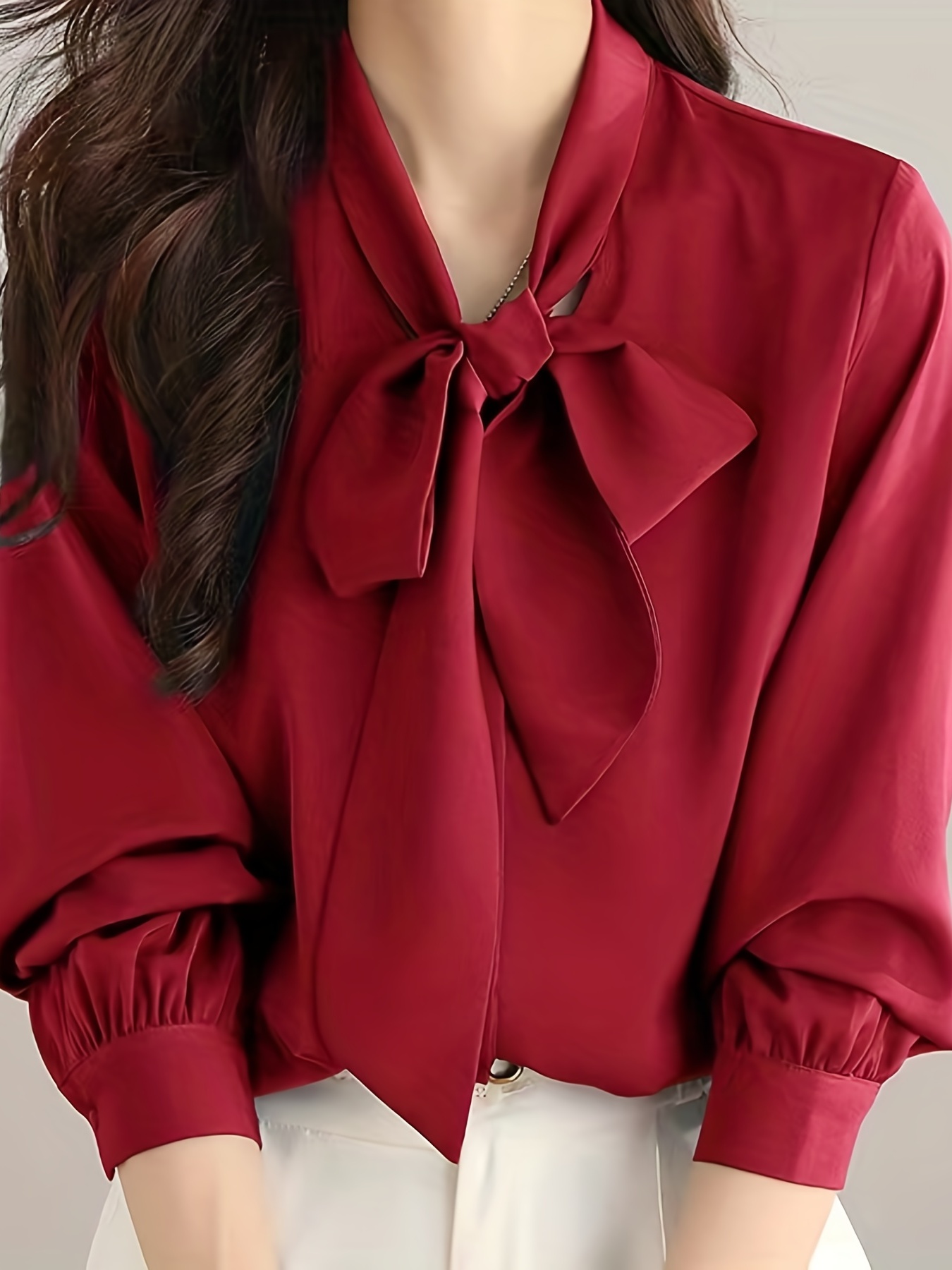 bow front solid blouse elegant long sleeve blouse for spring fall womens clothing details 27