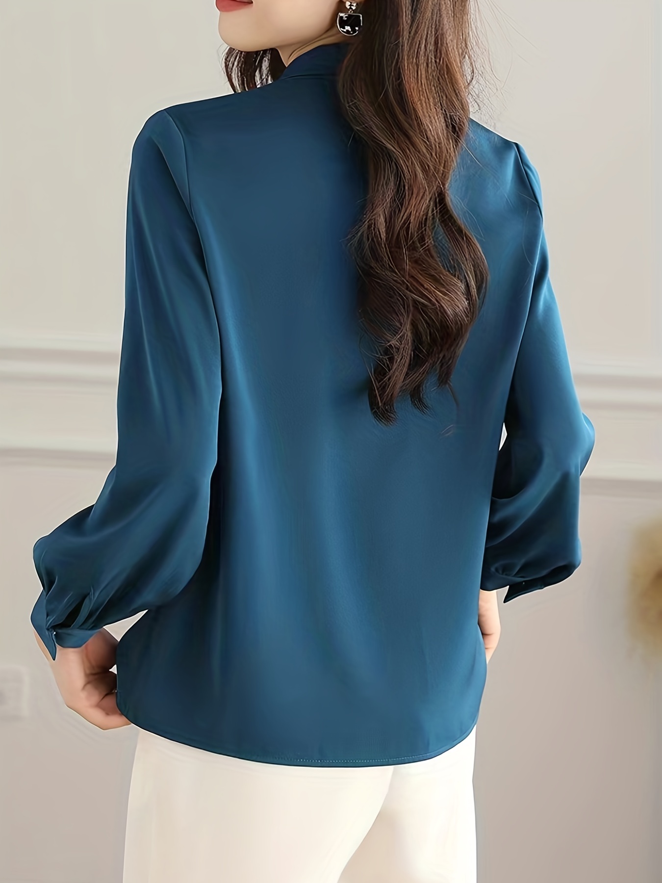 bow front solid blouse elegant long sleeve blouse for spring fall womens clothing details 30