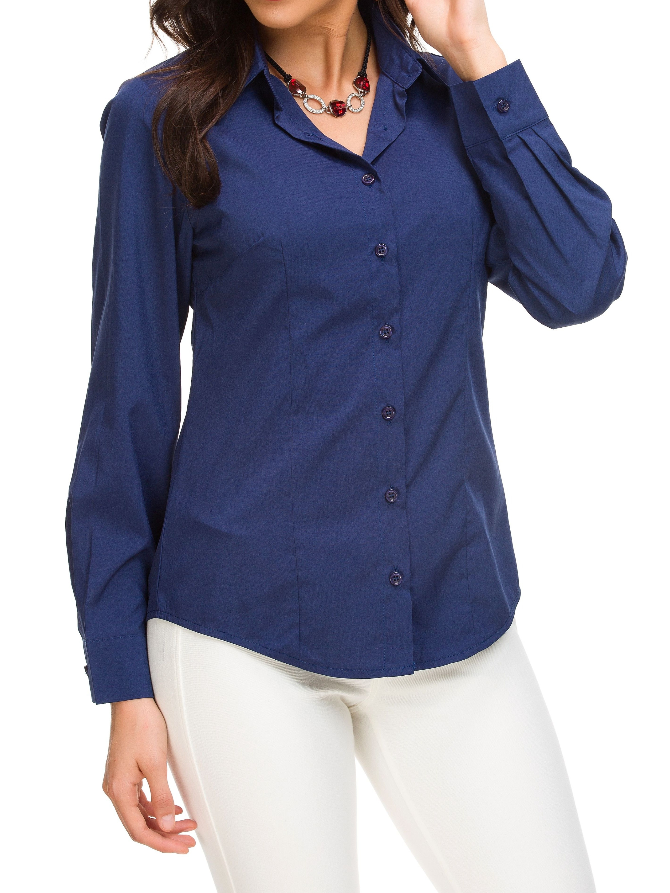 solid button front shirt casual lapel long sleeve shirt womens clothing details 2