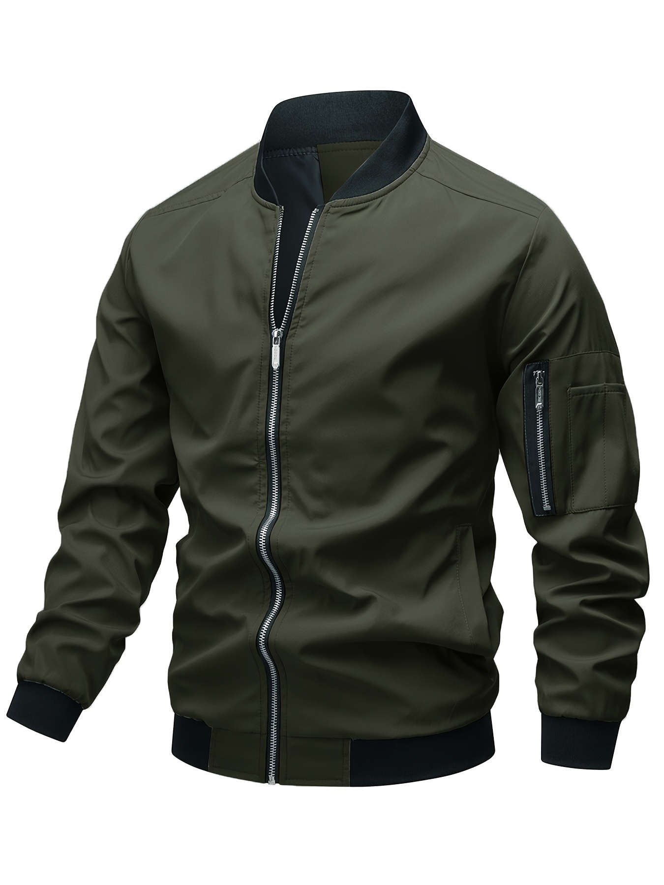 classic design track jacket mens casual baseball collar solid color zip up jacket for spring fall details 9