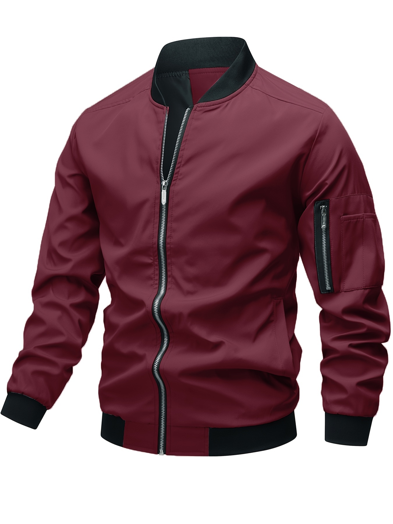 classic design track jacket mens casual baseball collar solid color zip up jacket for spring fall details 15