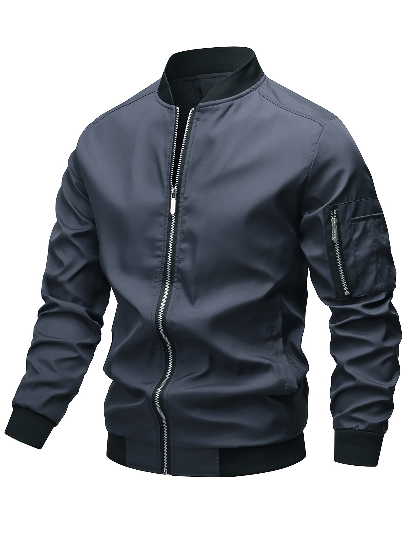 classic design track jacket mens casual baseball collar solid color zip up jacket for spring fall details 21