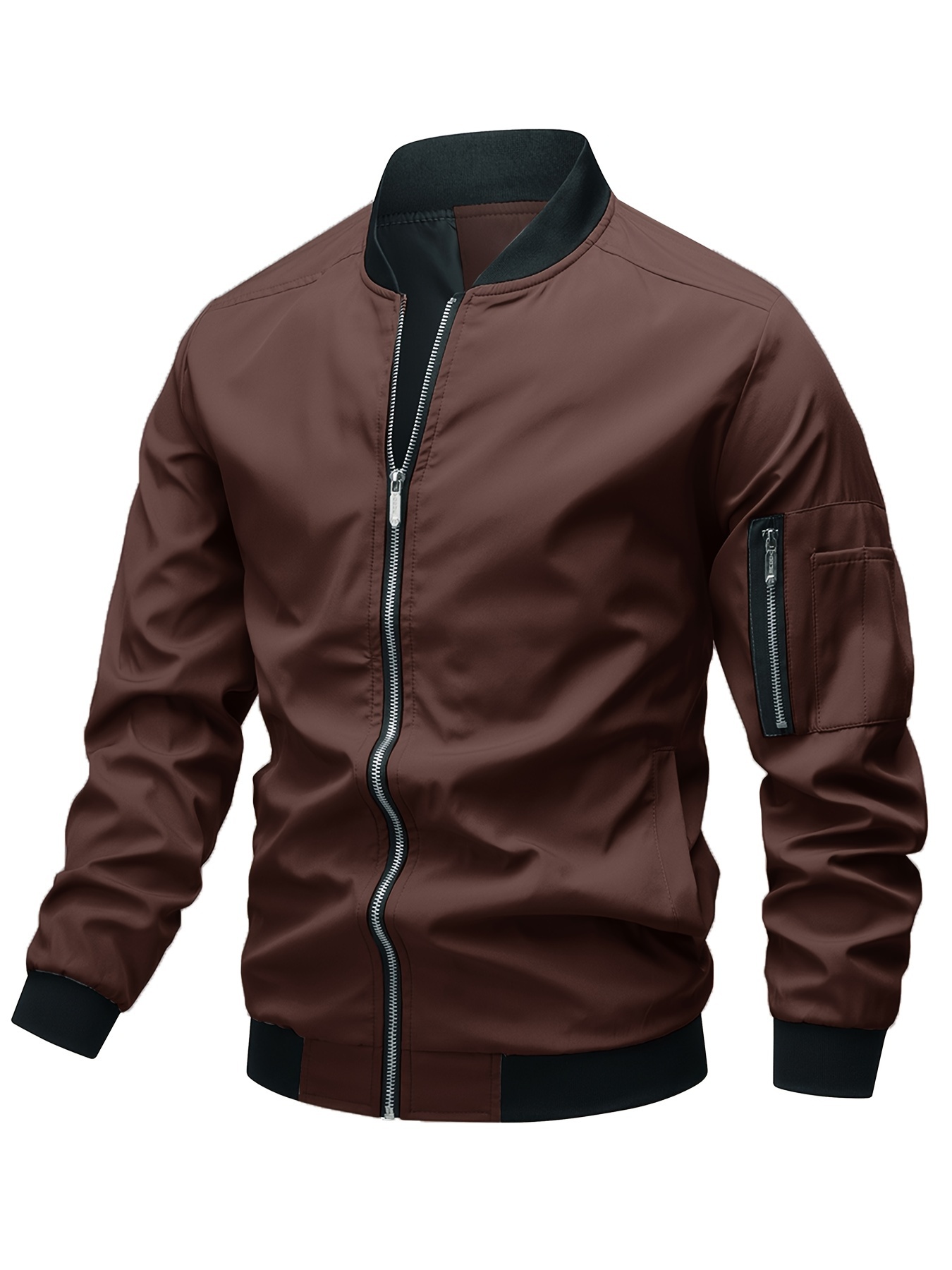 classic design track jacket mens casual baseball collar solid color zip up jacket for spring fall details 38