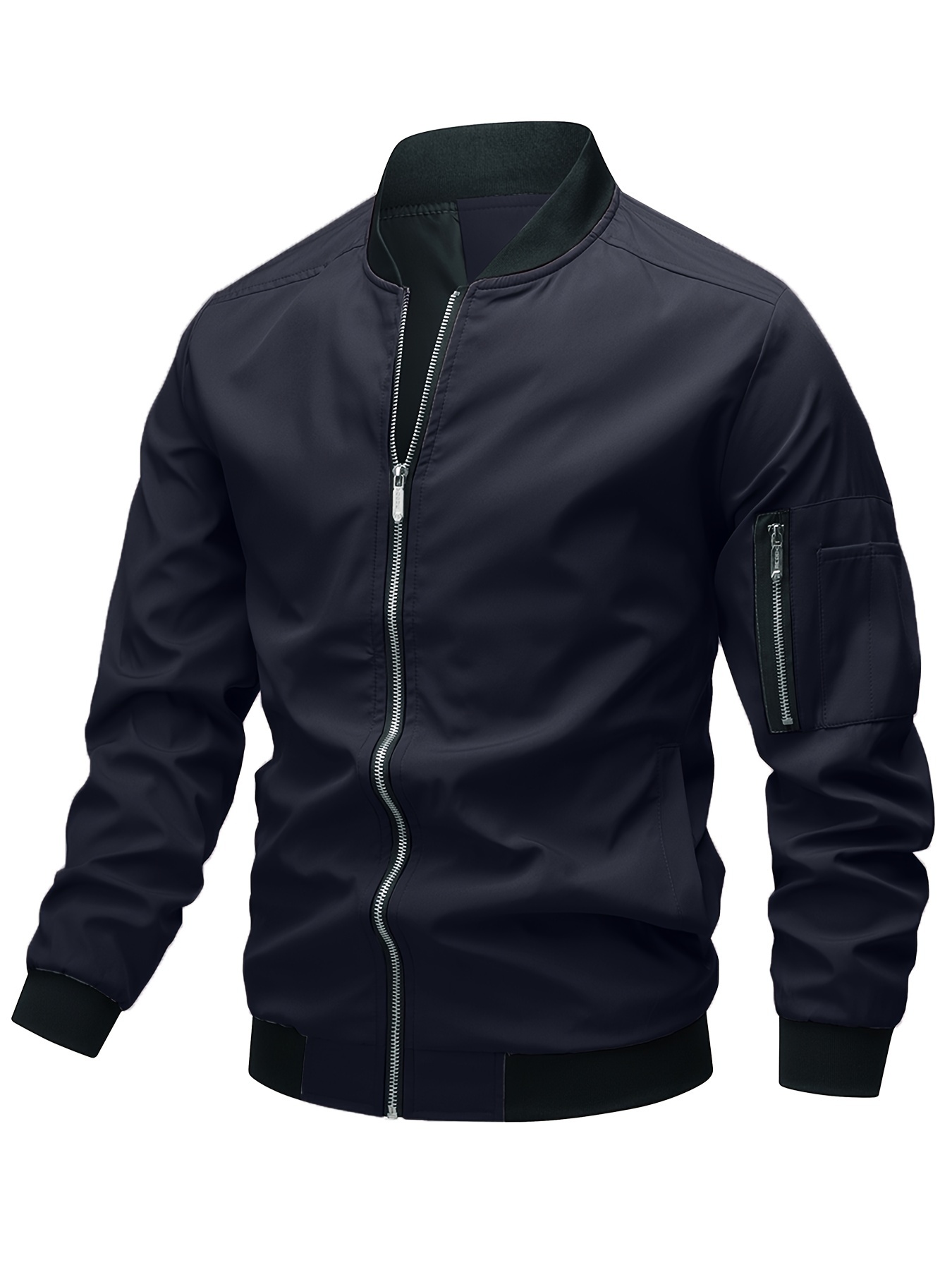 classic design track jacket mens casual baseball collar solid color zip up jacket for spring fall details 44