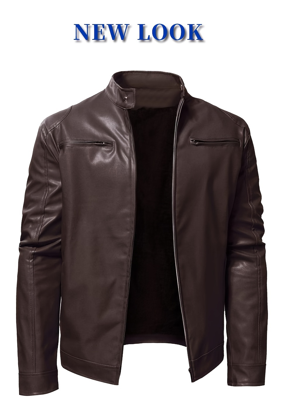 mens pu leather biker jacket for spring fall details 0