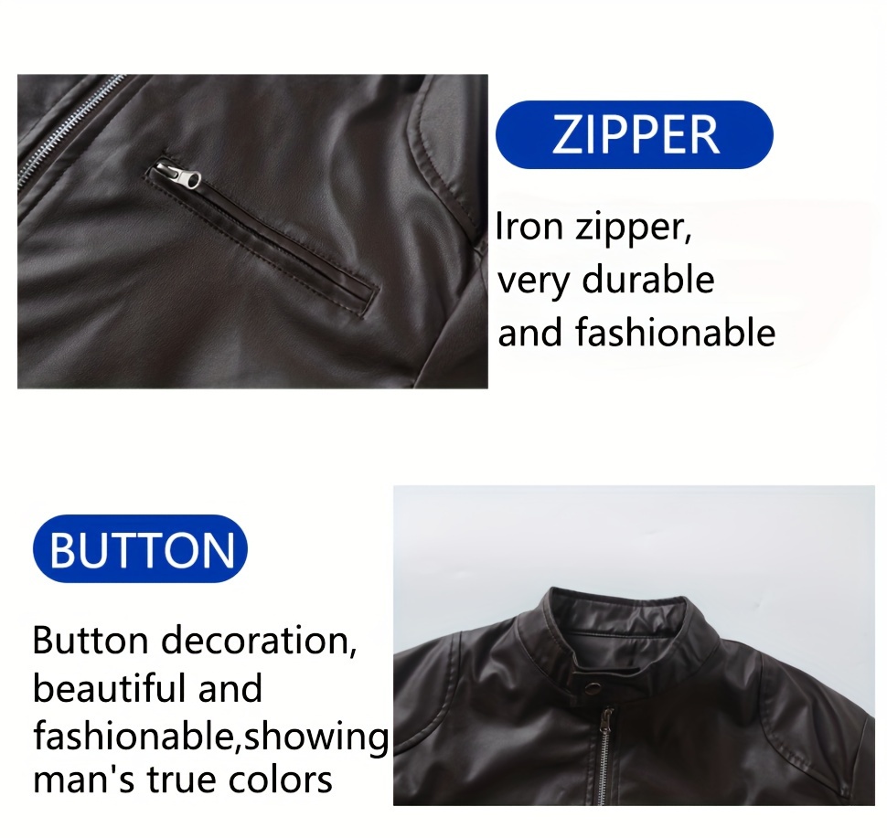 mens pu leather biker jacket for spring fall details 2