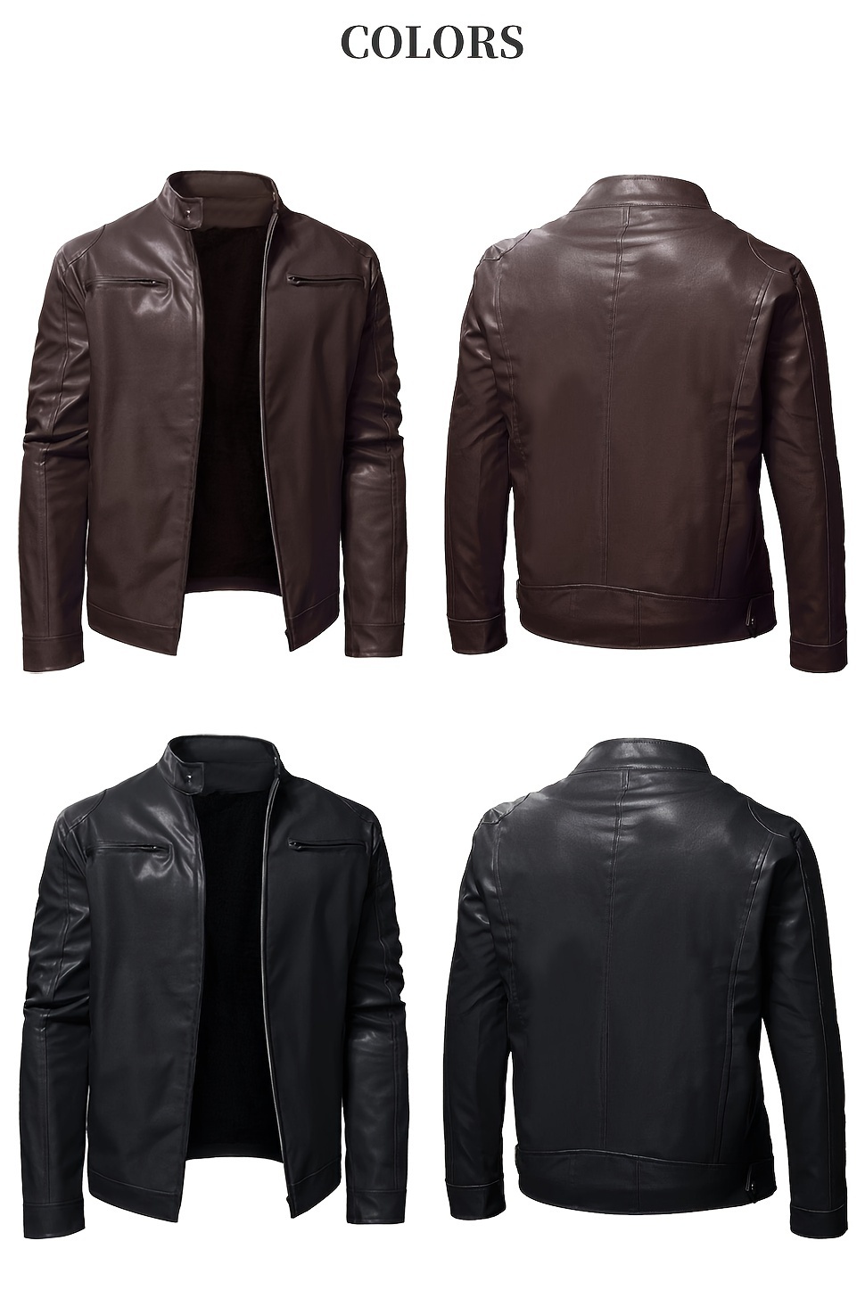 mens pu leather biker jacket for spring fall details 3