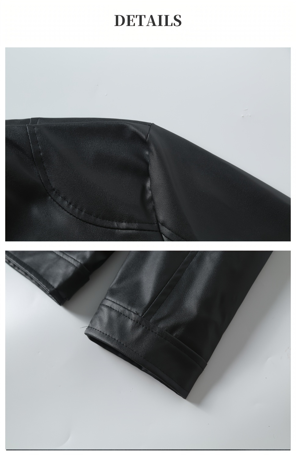 mens pu leather biker jacket for spring fall details 4