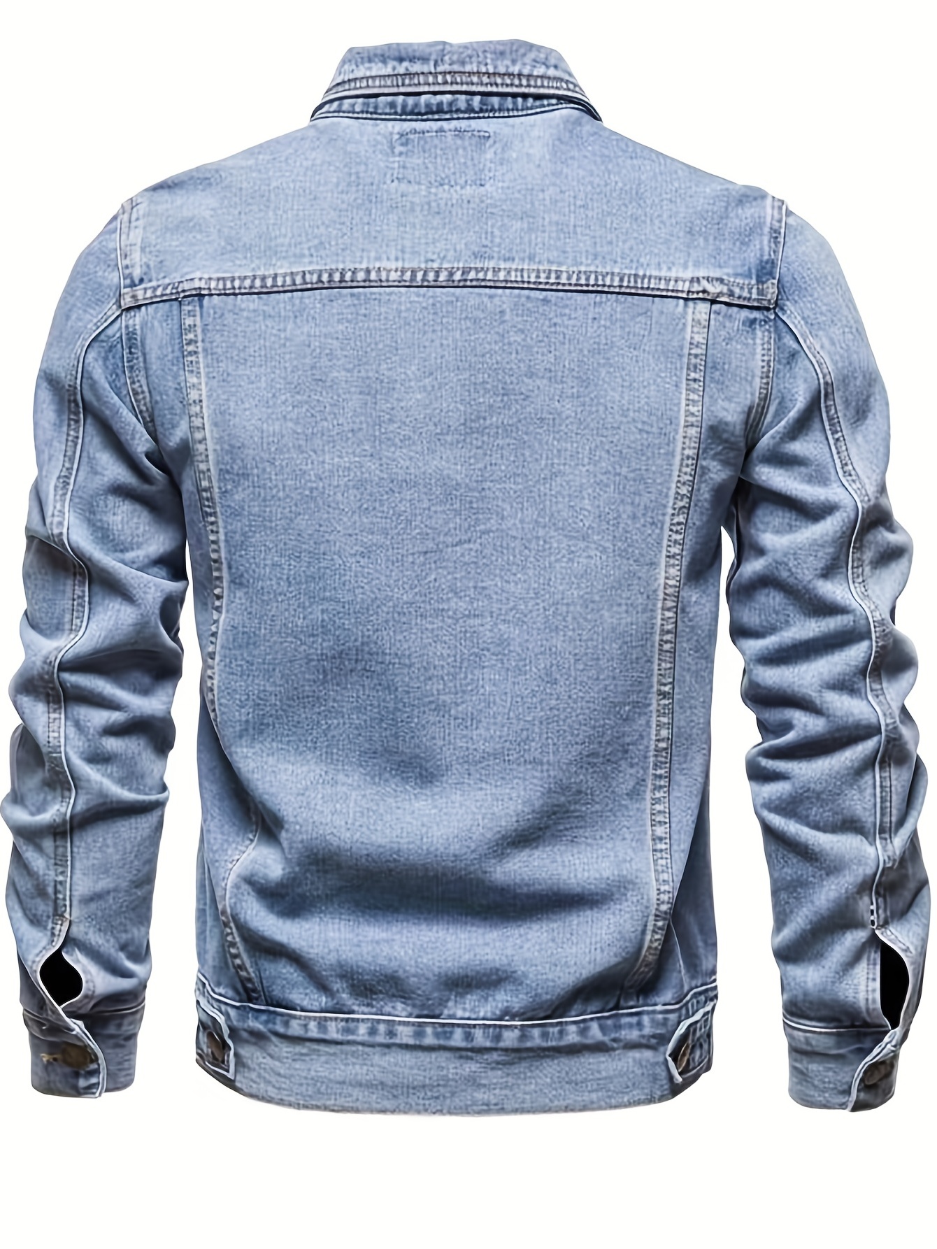 mens chic denim jacket street style lapel button up multi pocket jacket coat details 6