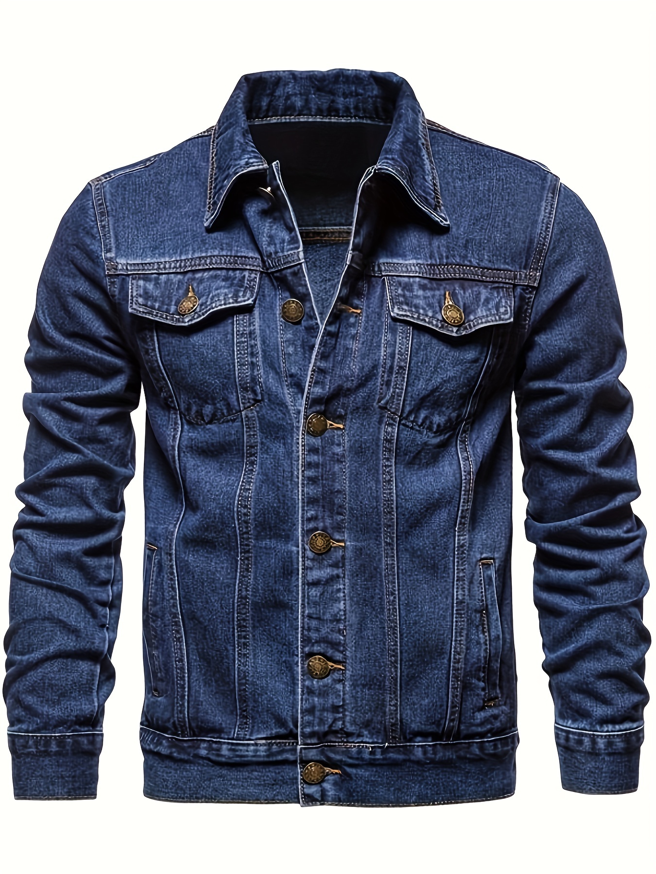 mens chic denim jacket street style lapel button up multi pocket jacket coat details 11