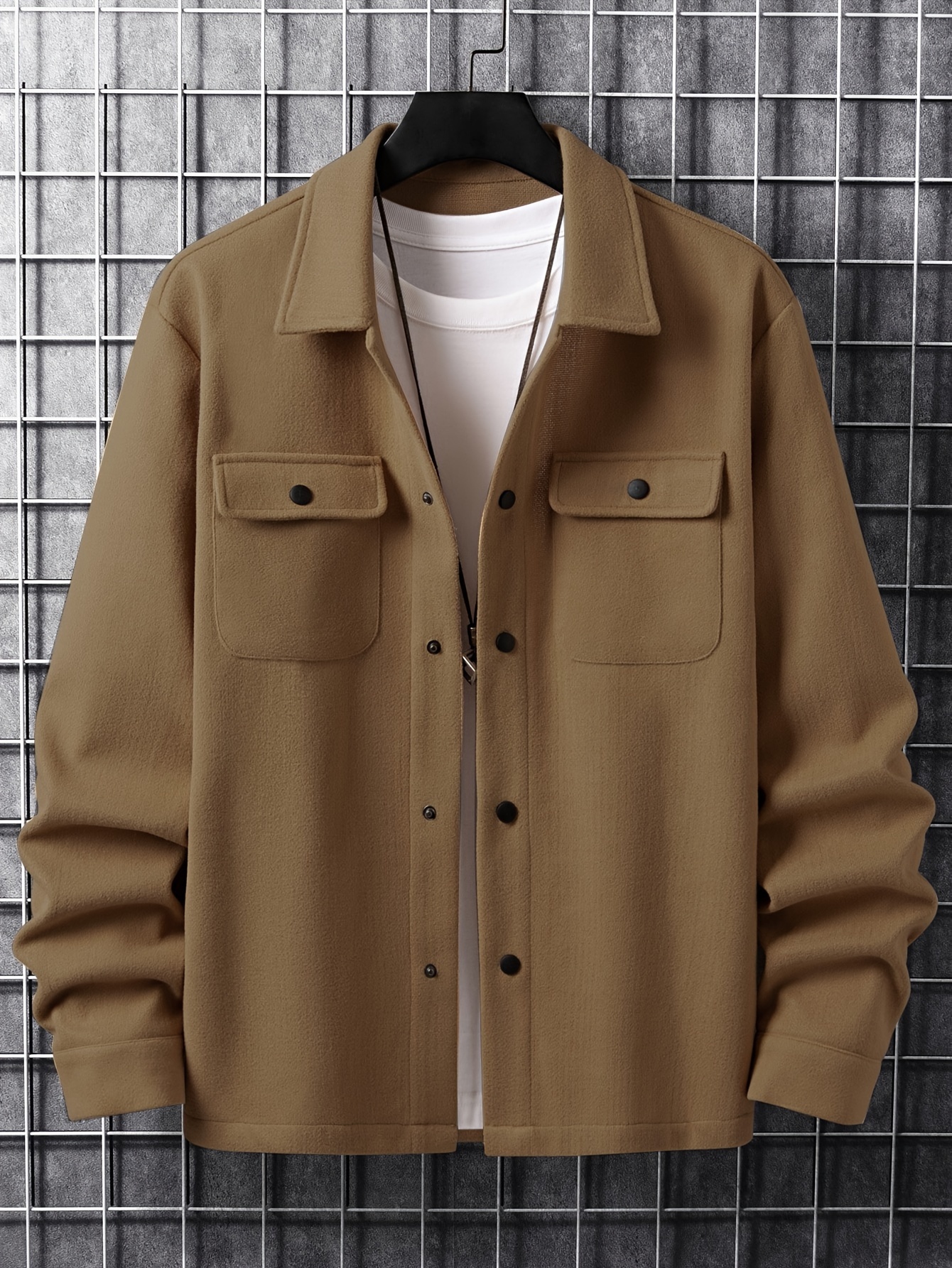 mens casual flap pocket jacket chic button up mature coat for fall winter details 2