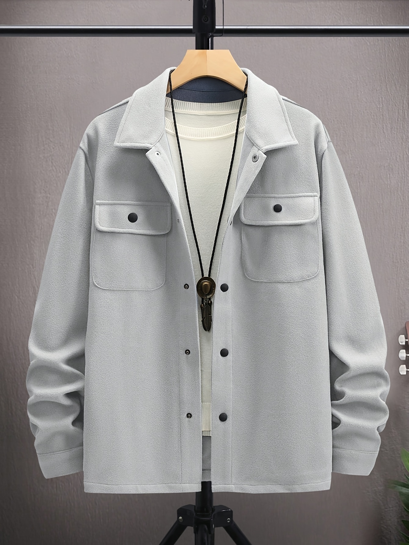 mens casual flap pocket jacket chic button up mature coat for fall winter details 22