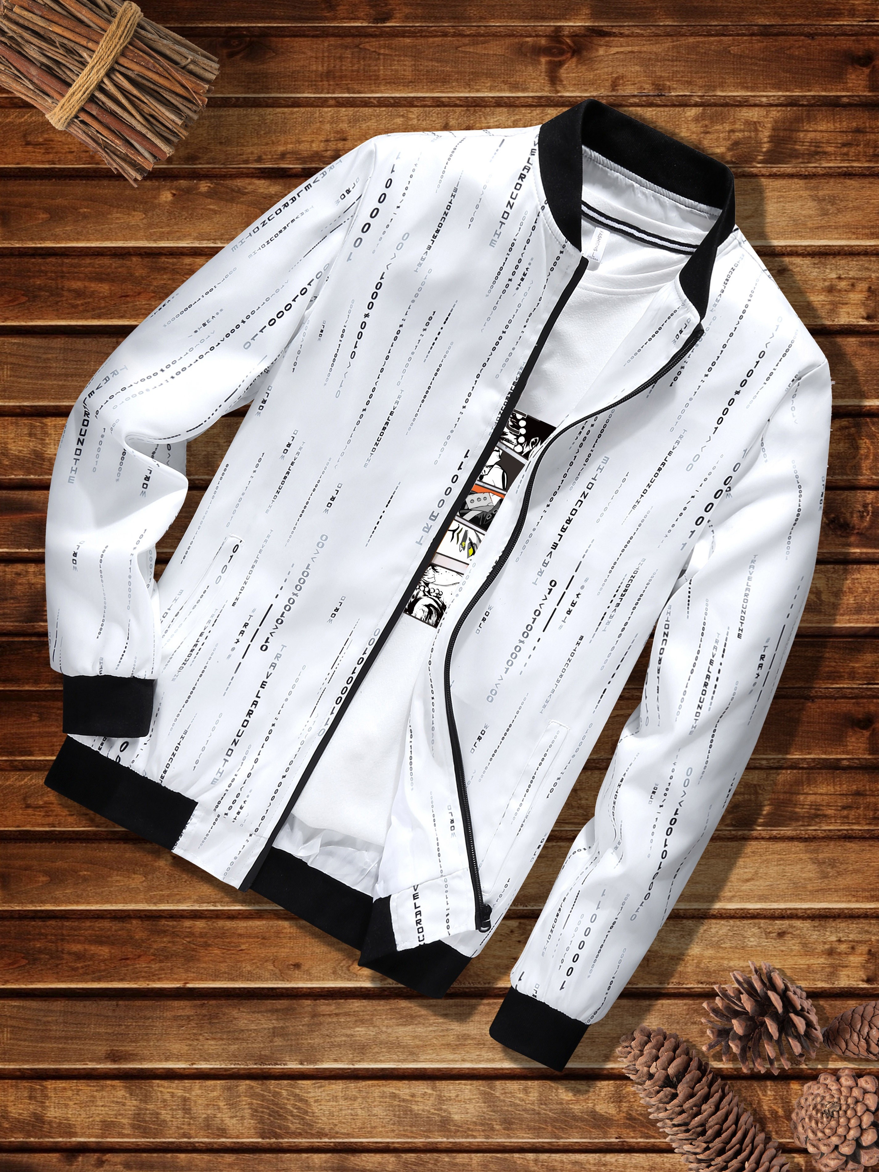 number print lightweight jacket mens casual baseball collar zip up jacket for spring fall details 0