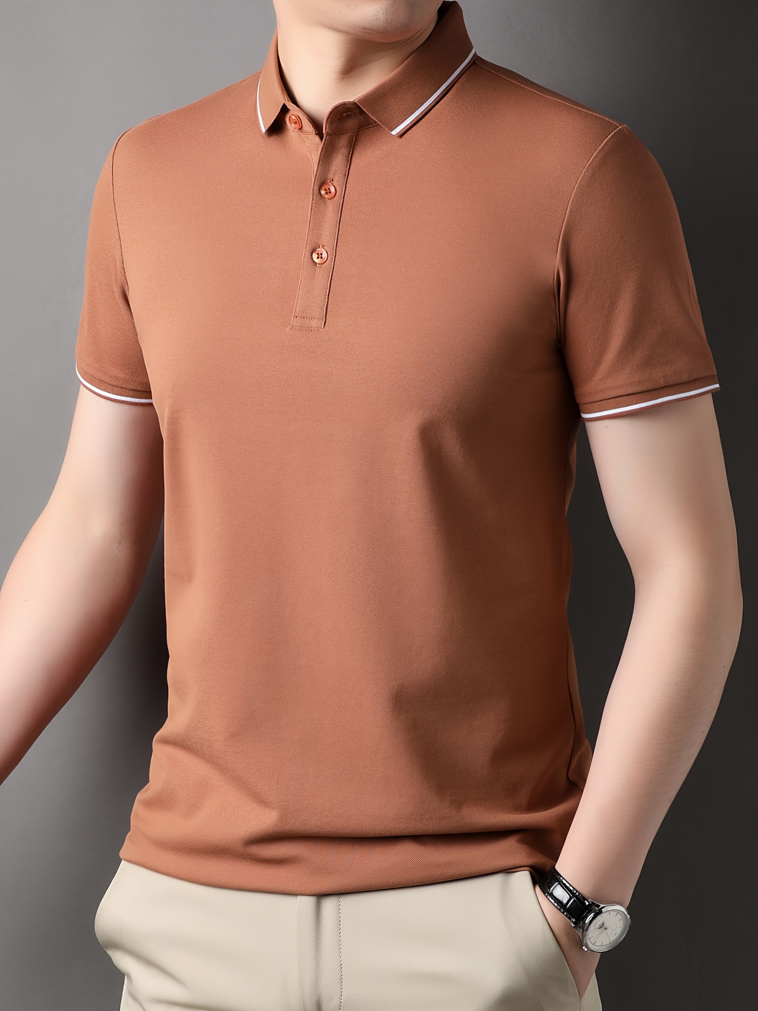 mens casual lapel 1 4 button short sleeve shirt for business leisure activities mens base layer details 9