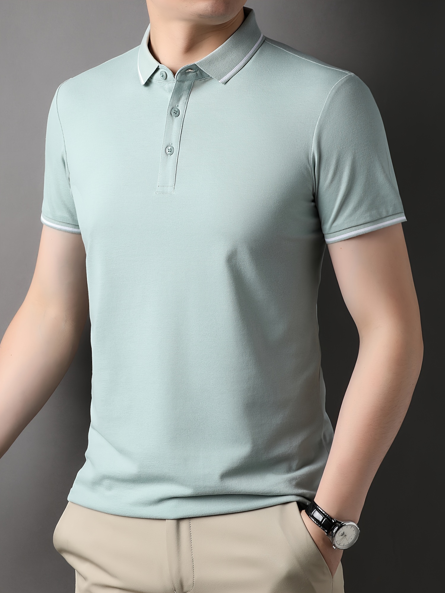 mens casual lapel 1 4 button short sleeve shirt for business leisure activities mens base layer details 15