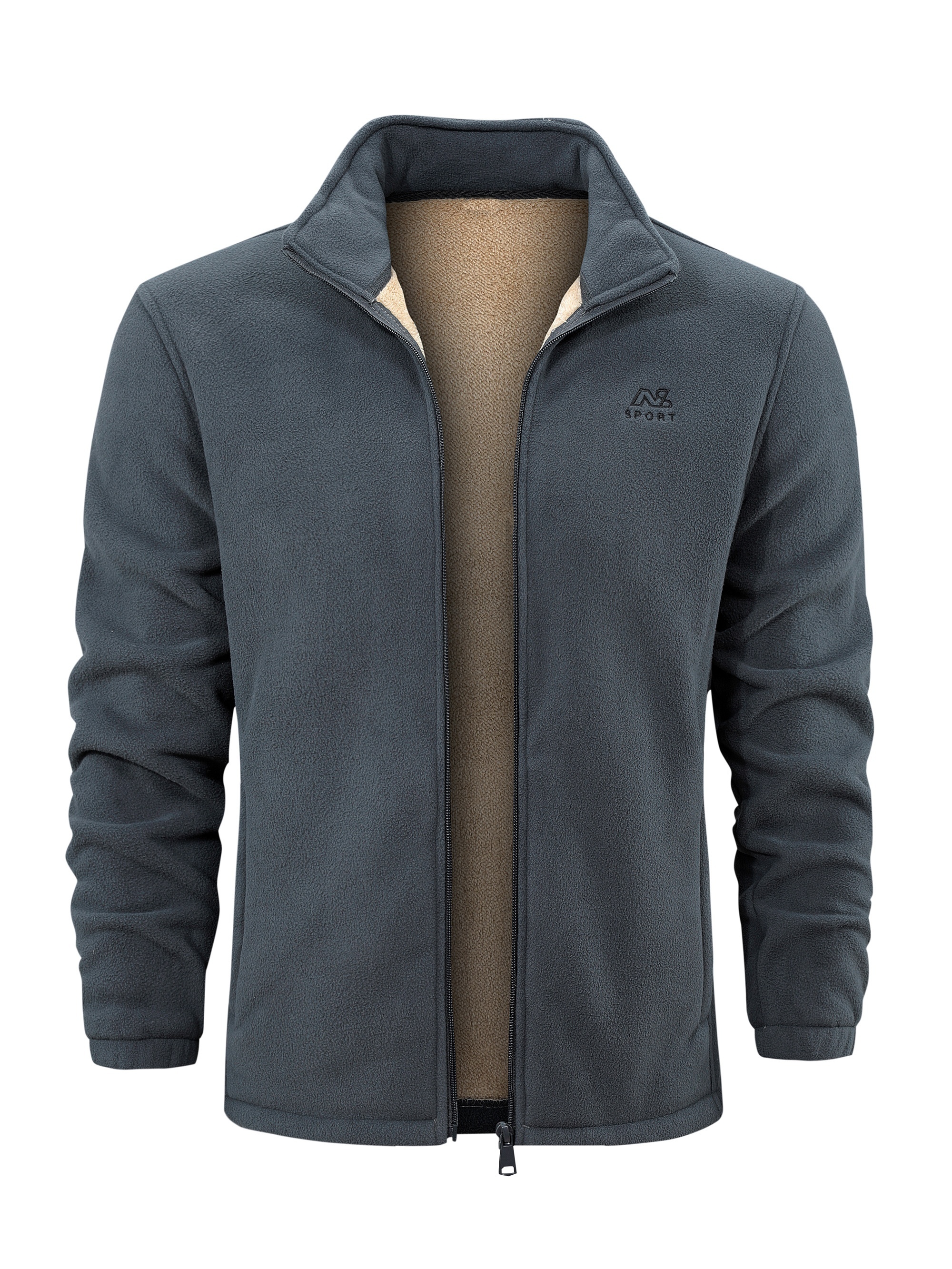 warm stand collar fleece jacket mens casual comfortable solid color zip up jacket coat for fall winter details 14