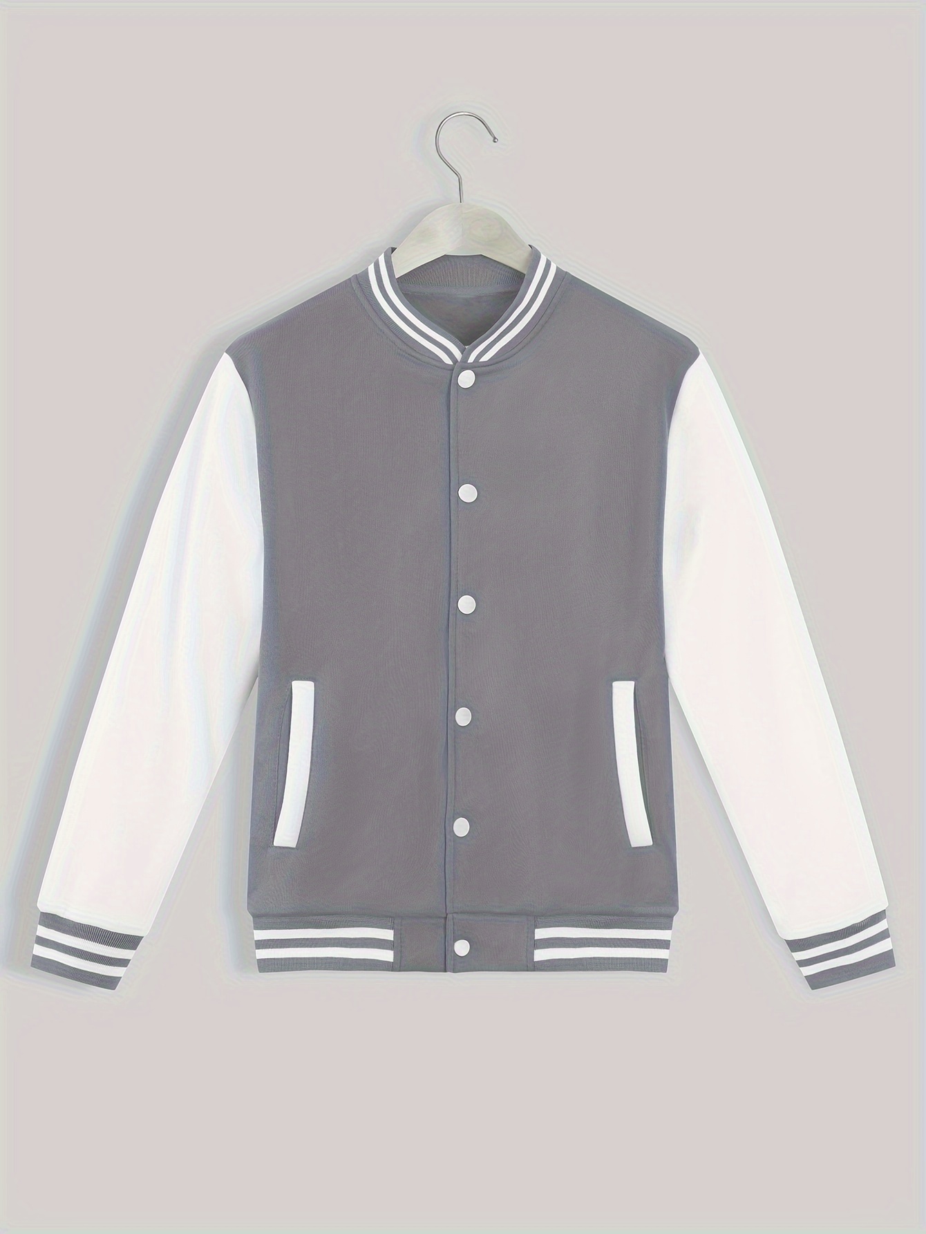 mens color block bomber jacket casual baseball collar varsity jacket for spring fall details 0