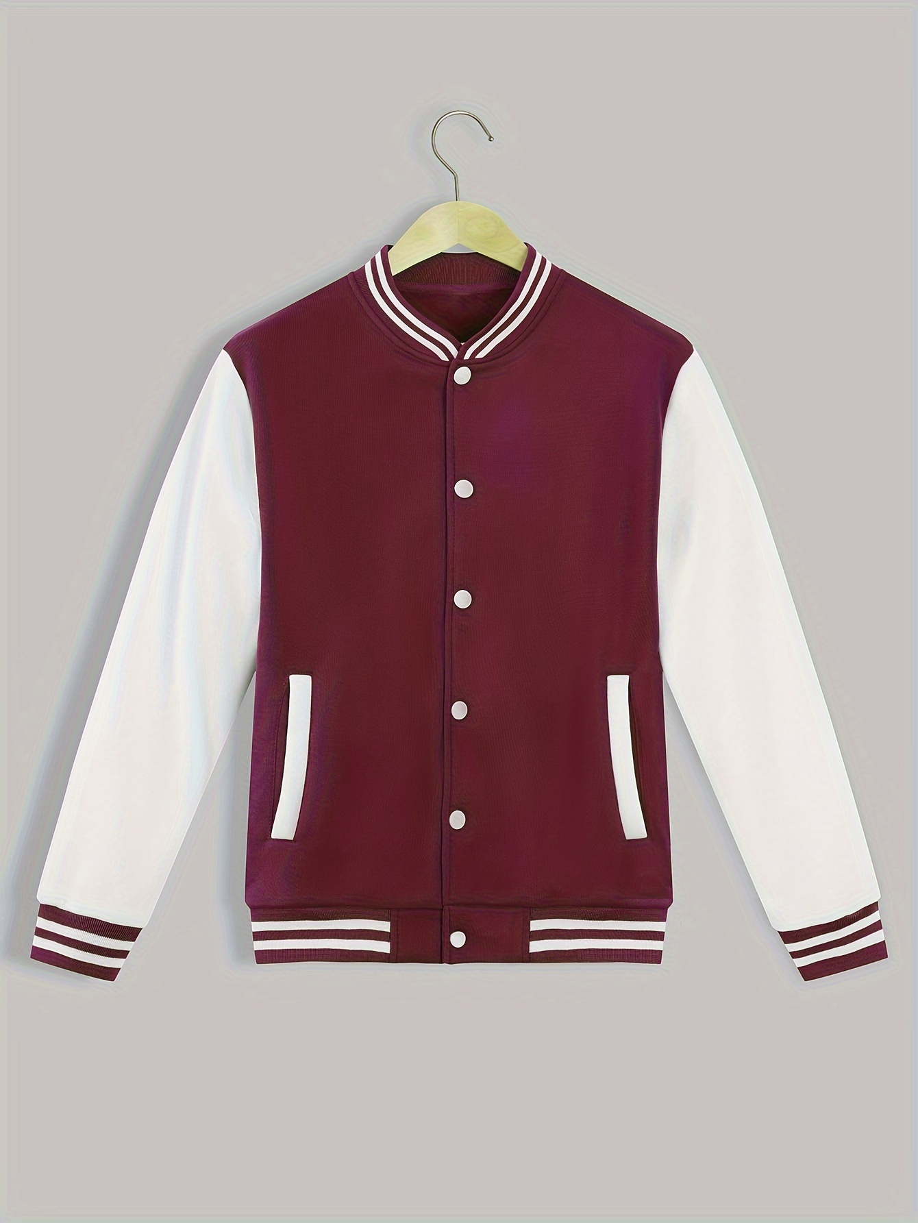 mens color block bomber jacket casual baseball collar varsity jacket for spring fall details 12