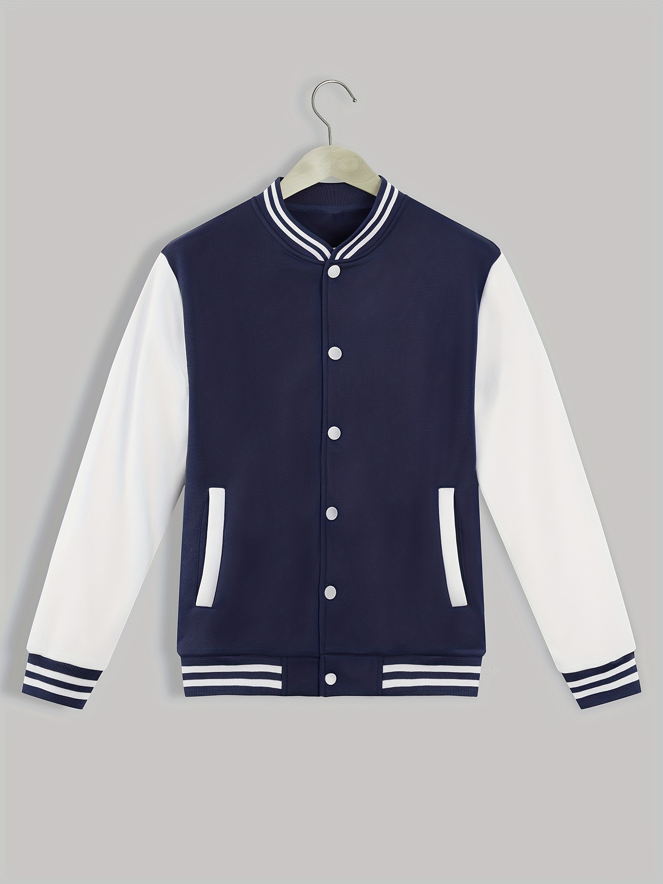 mens color block bomber jacket casual baseball collar varsity jacket for spring fall details 18