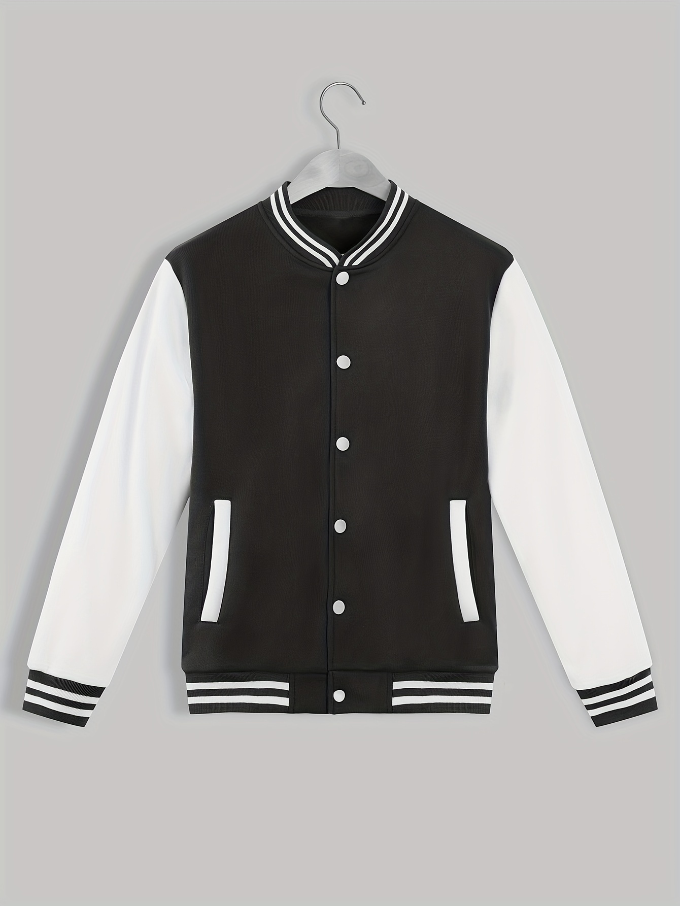 mens color block bomber jacket casual baseball collar varsity jacket for spring fall details 24