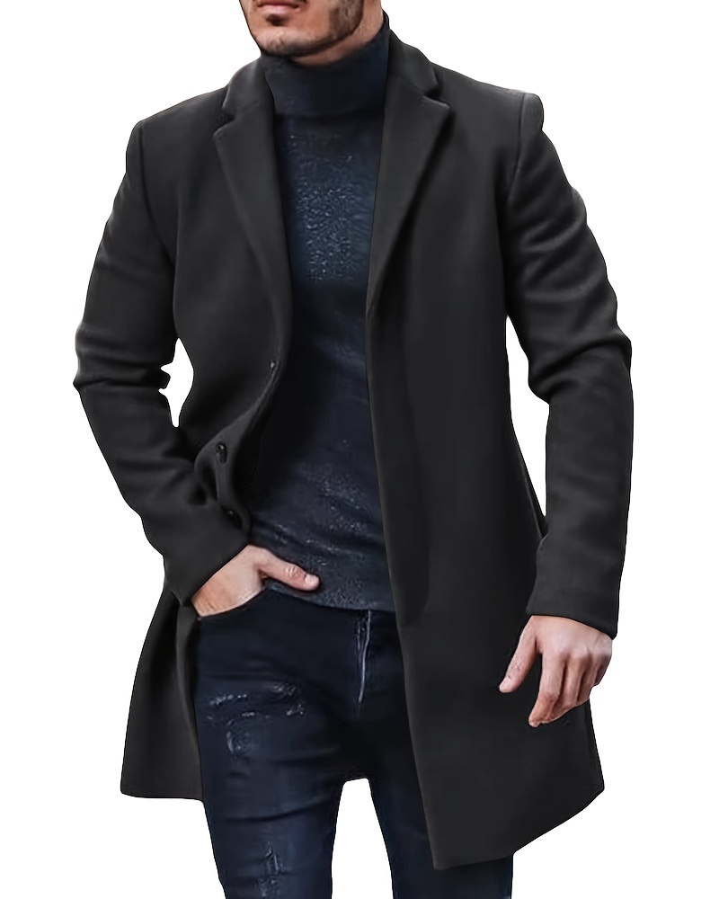 mens warm overcoat elegant single breasted trench coat for fall winter details 0