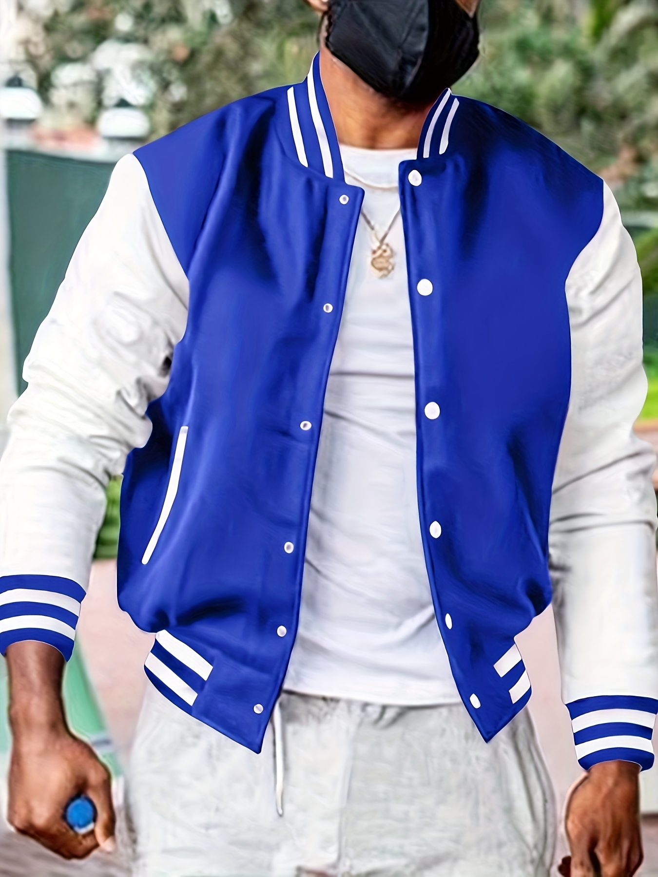 warm fleece varsity jacket mens casual color block button up jacket for fall winter school details 9