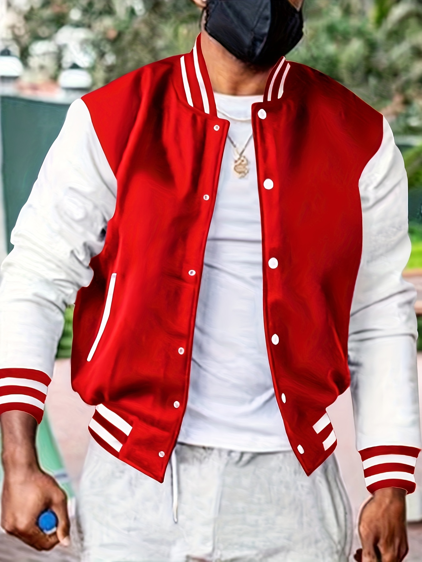 warm fleece varsity jacket mens casual color block button up jacket for fall winter school details 23