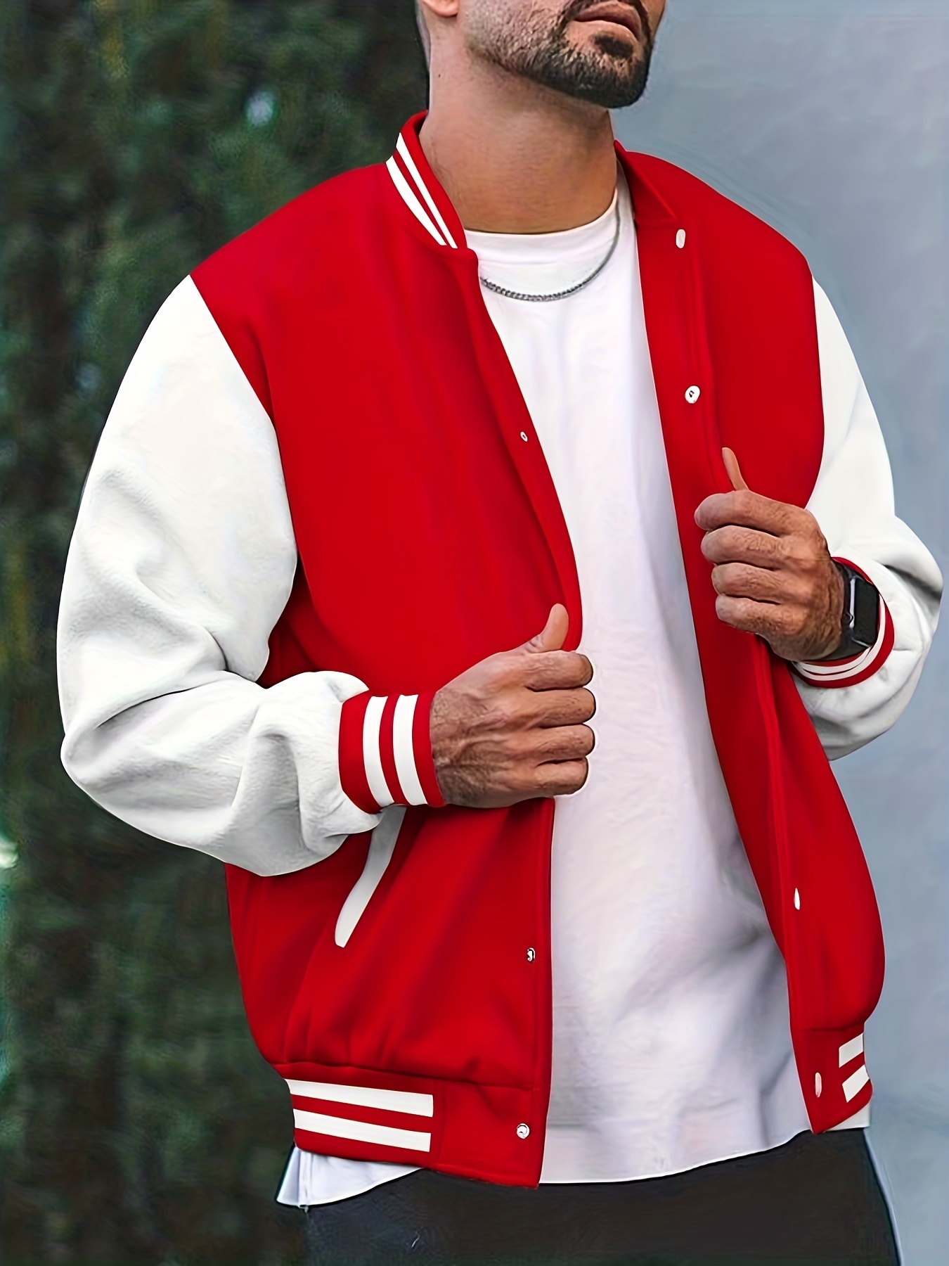 warm fleece varsity jacket mens casual color block button up jacket for fall winter school details 26