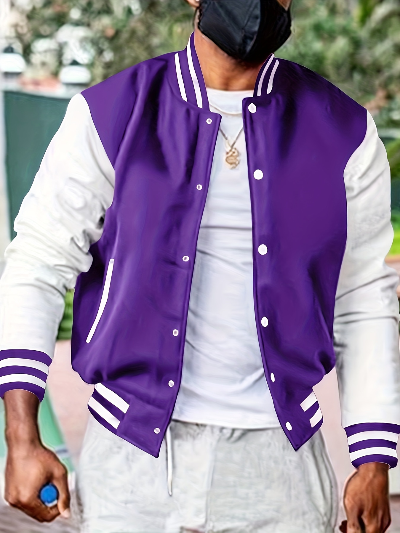 warm fleece varsity jacket mens casual color block button up jacket for fall winter school details 30