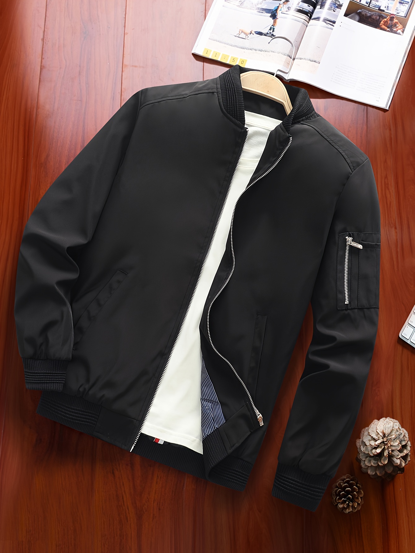 autumn new casual mens jacket mens baseball jacket coat details 0