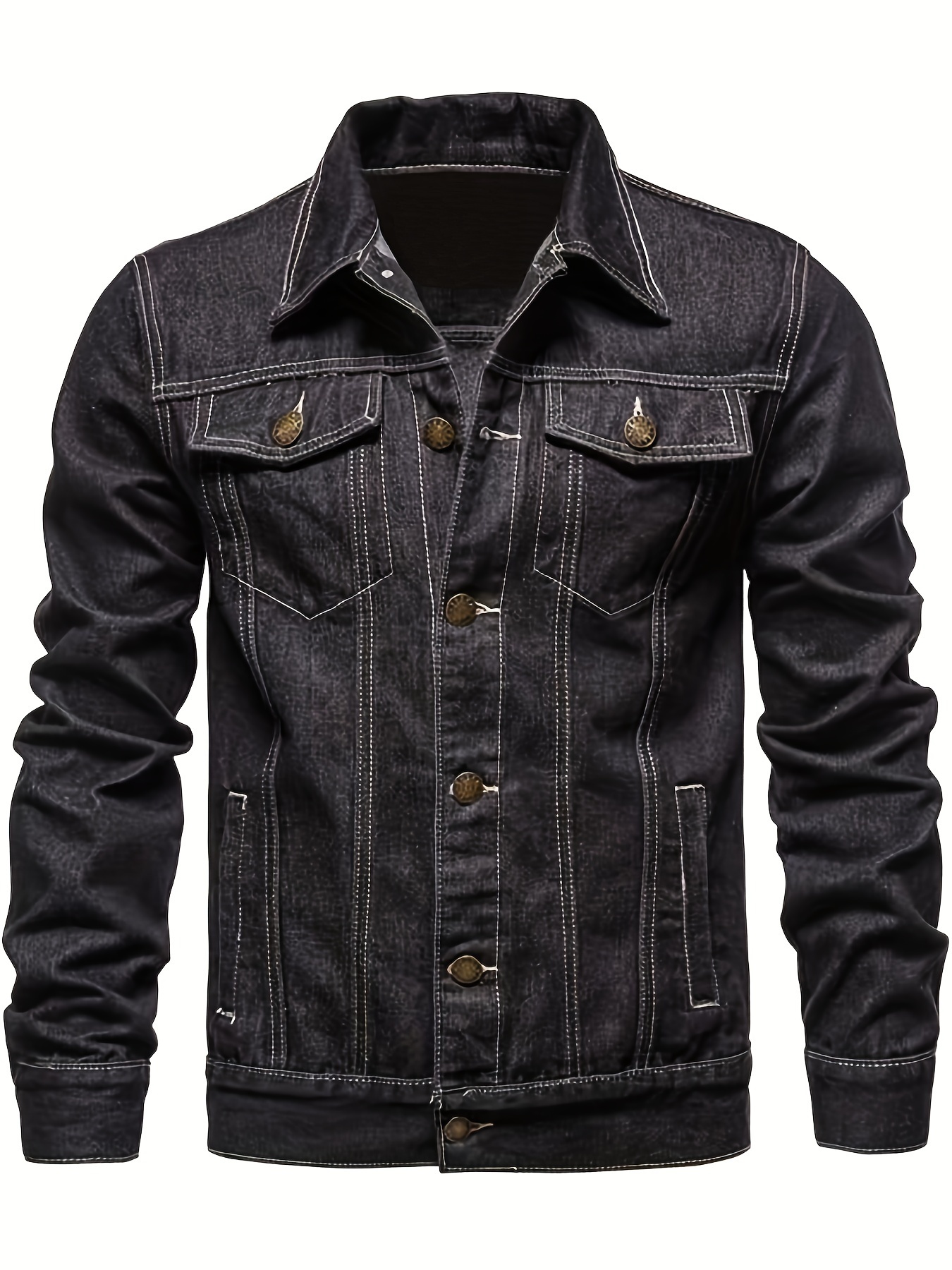 mens casual denim jacket street style button up jacket details 5