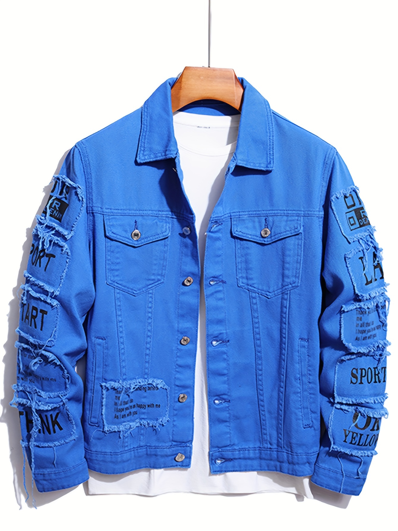 mens letter print denim jacket casual street style denim jacket details 18