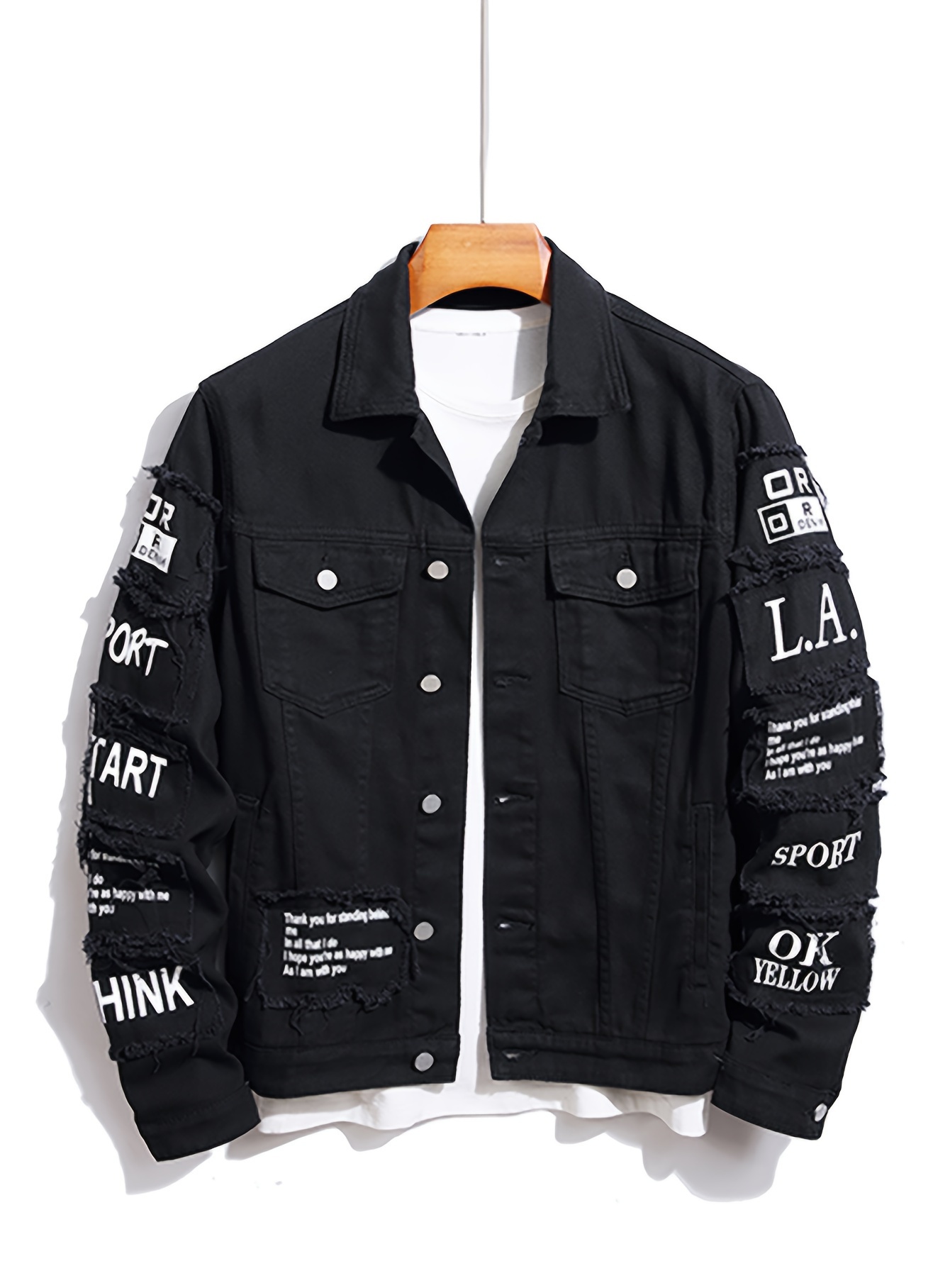 mens letter print denim jacket casual street style denim jacket details 36