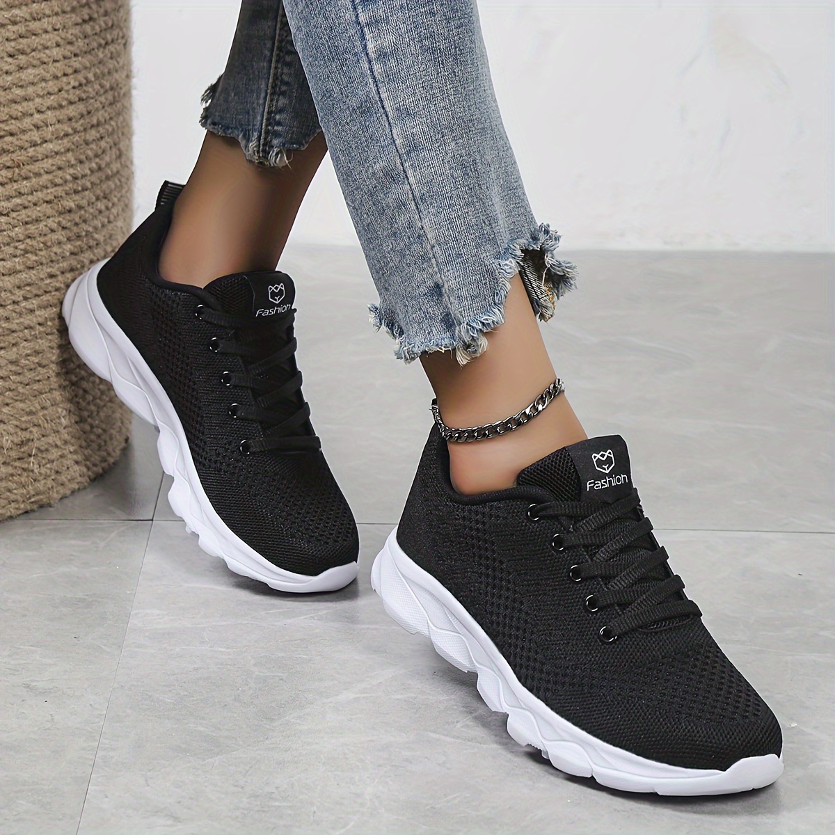 womens solid color casual sneakers lace up comfy soft sole platform sporty shoes lightweight low top non slip shoes details 0