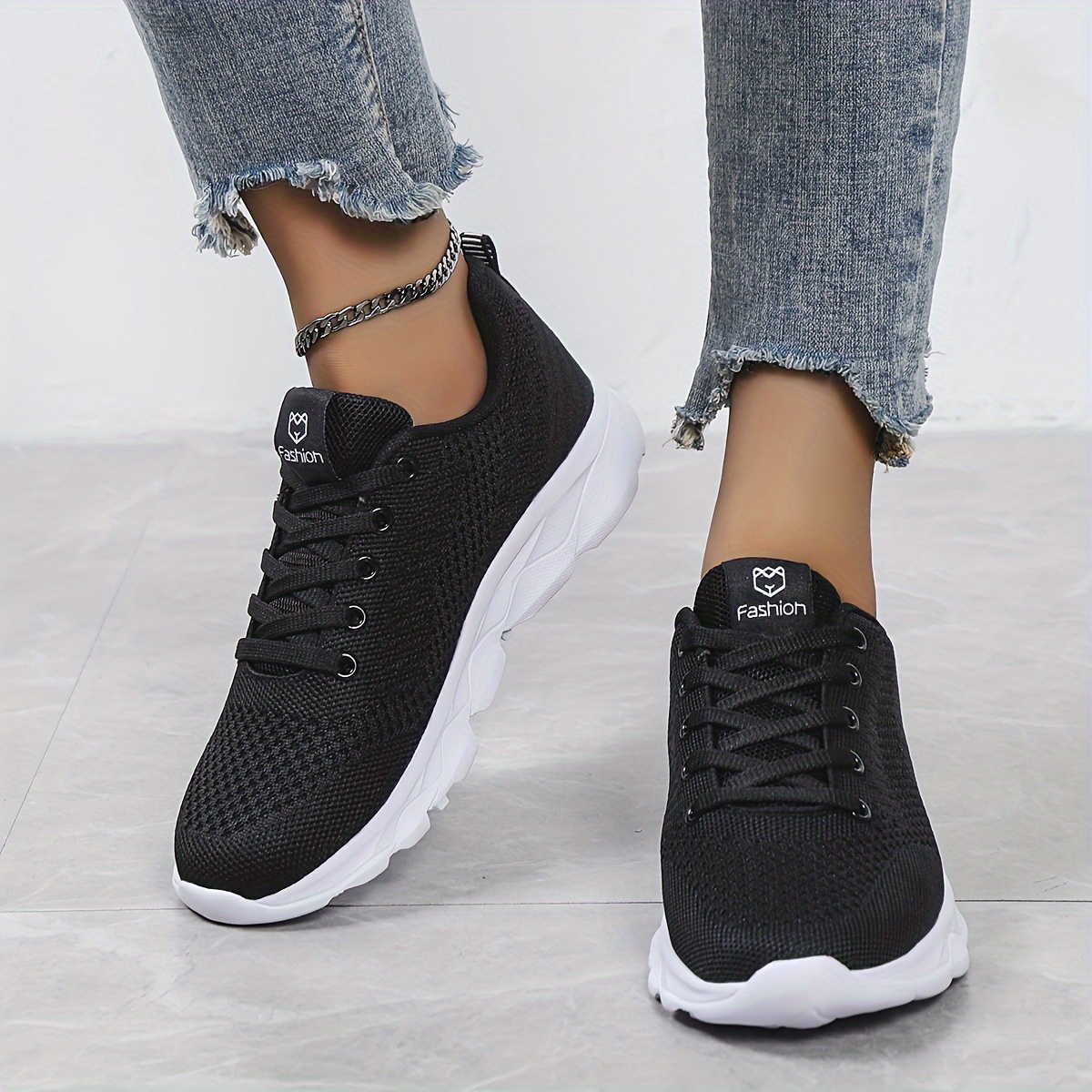 womens solid color casual sneakers lace up comfy soft sole platform sporty shoes lightweight low top non slip shoes details 2