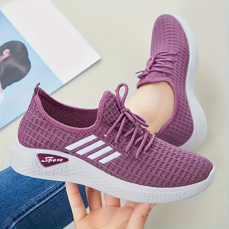 womens knitted sports shoes lightweight lace up low top running trainers casual breathable walking sneakers details 0