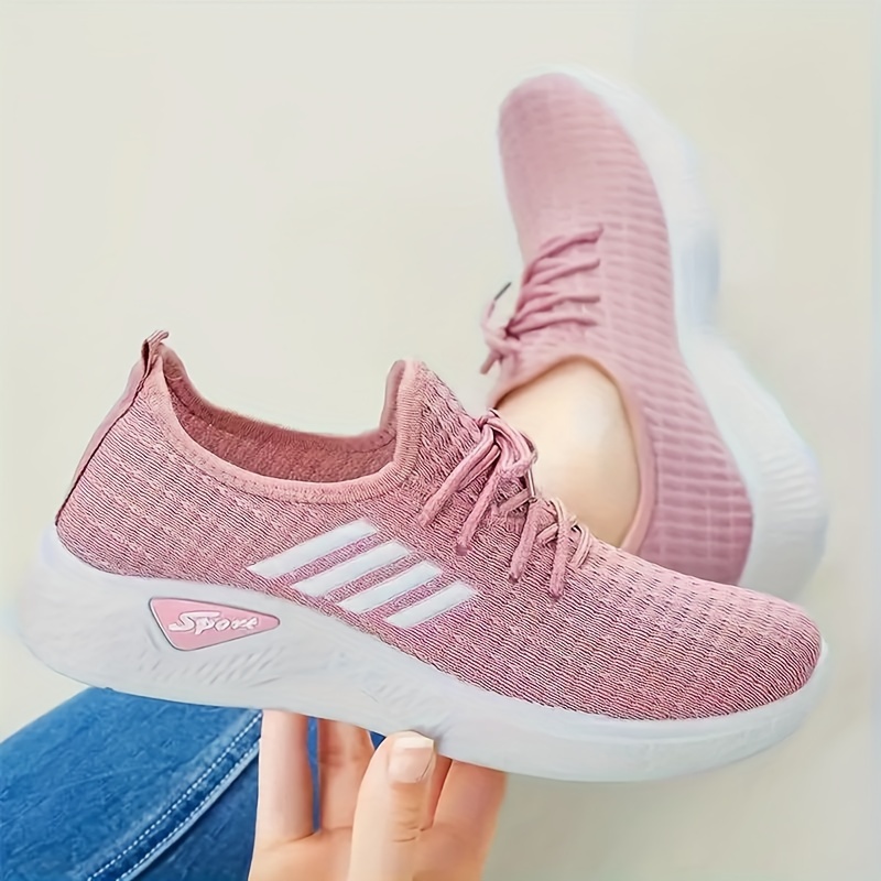 womens knitted sports shoes lightweight lace up low top running trainers casual breathable walking sneakers details 3