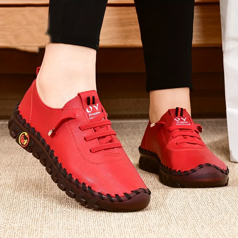 womens solid color flat sneakers comfortable low top slip on shoes casual walking trainers details 15