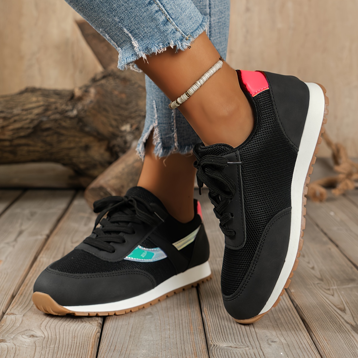 womens colorblock casual sneakers lace up comfy breathable low top shoes versatile platform sporty shoes details 6