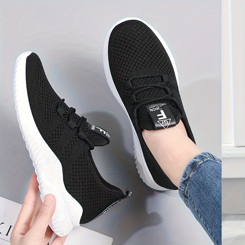 womens solid color casual sneakers slip on lightweight soft sole sporty trainers low top breathable fitness shoes details 7