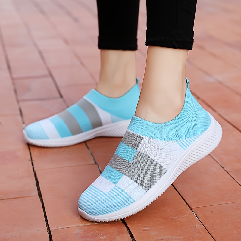 womens breathable knit sneakers casual slip on outdoor shoes comfortable low top shoes details 0