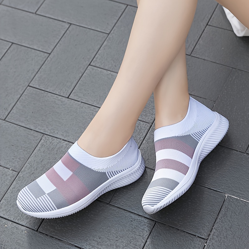 womens breathable knit sneakers casual slip on outdoor shoes comfortable low top shoes details 1