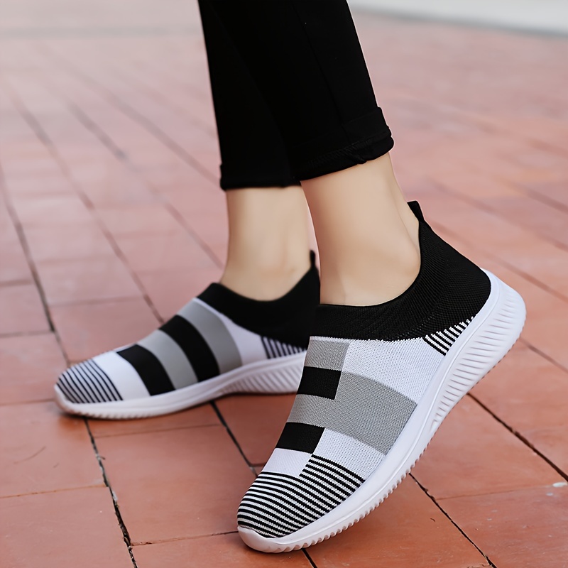 womens breathable knit sneakers casual slip on outdoor shoes comfortable low top shoes details 2