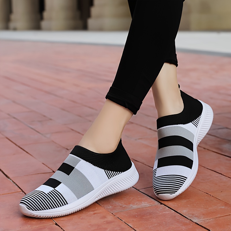 womens breathable knit sneakers casual slip on outdoor shoes comfortable low top shoes details 3