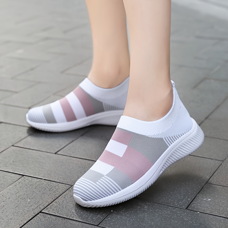 womens breathable knit sneakers casual slip on outdoor shoes comfortable low top shoes details 4