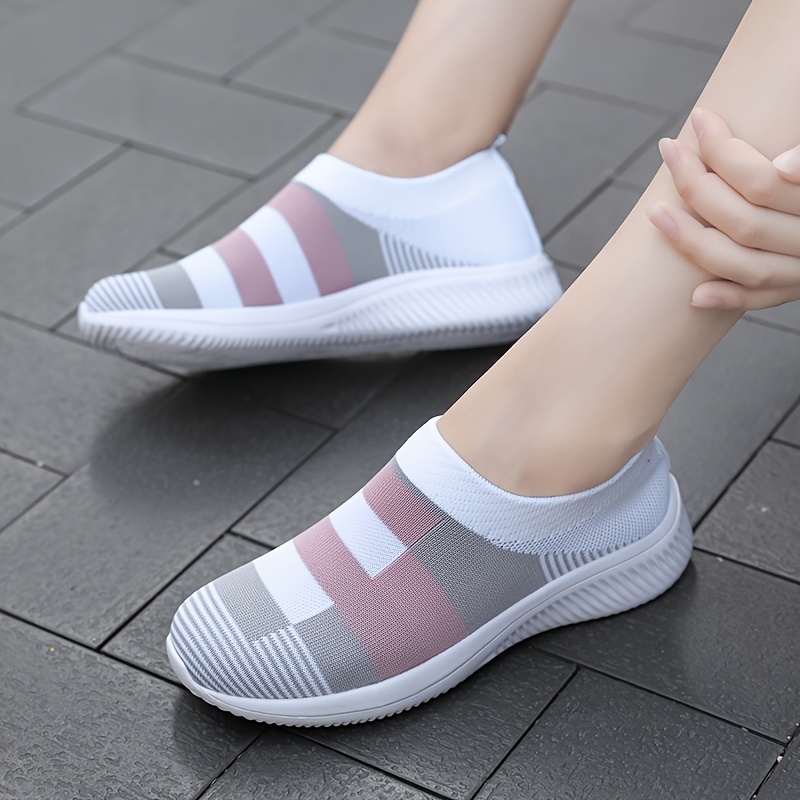 womens breathable knit sneakers casual slip on outdoor shoes comfortable low top shoes details 5