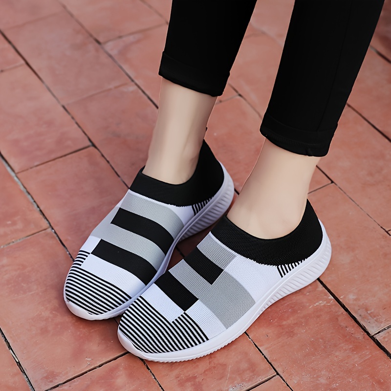 womens breathable knit sneakers casual slip on outdoor shoes comfortable low top shoes details 6